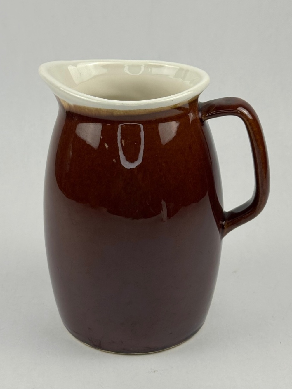 Vintage Hall Pottery Brown White Small 7” Ovenproof Pitcher Made in USA